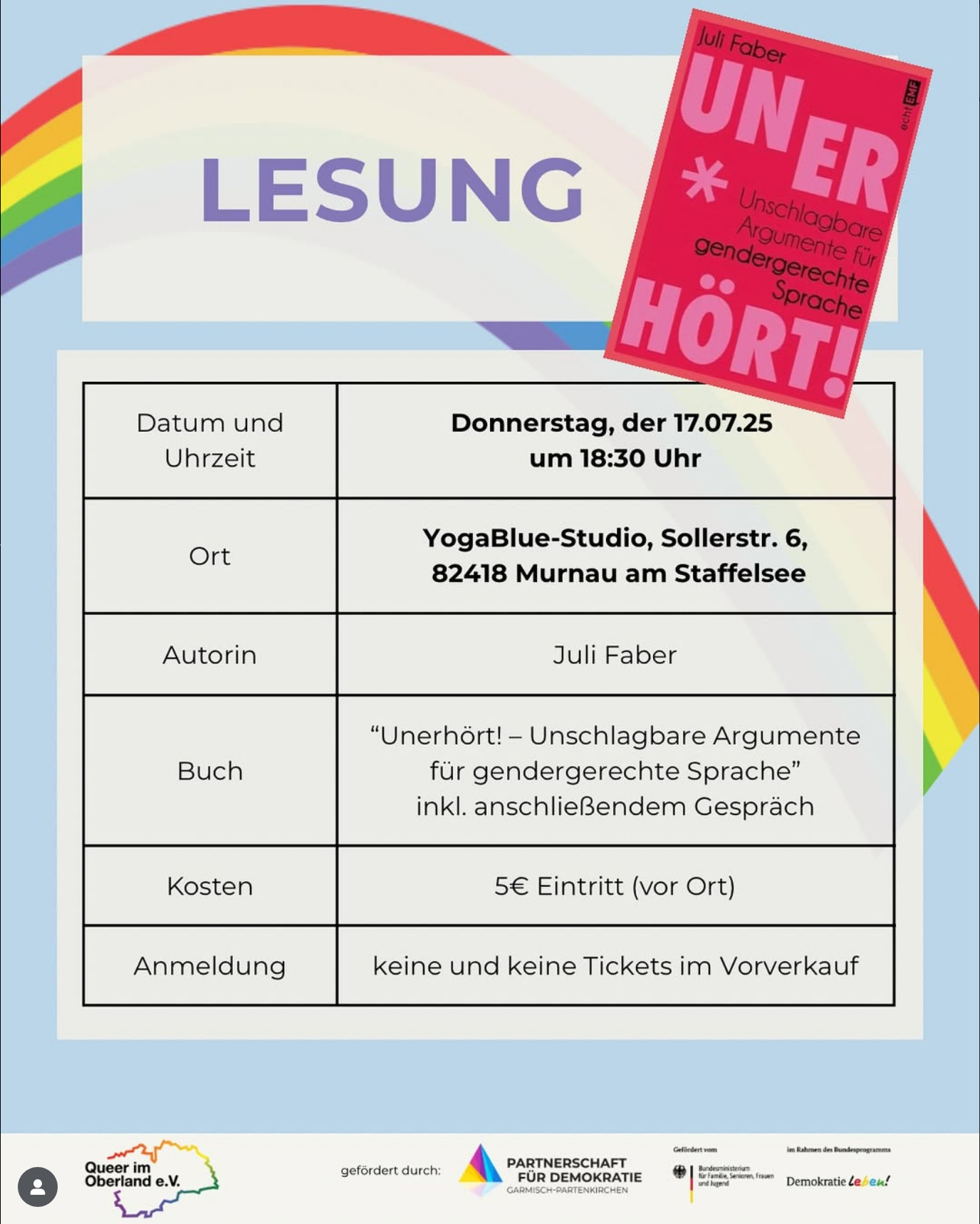 Flyer Infos zur Lesung von Juli Faber
