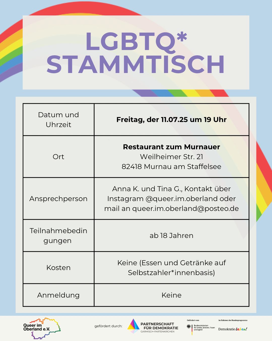 Flyer zum LGBTQ Stammtisch 11. Juli 25